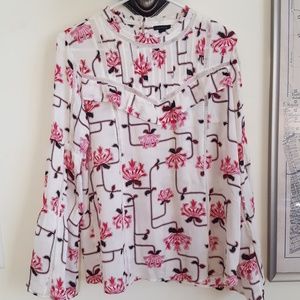 Ann Taylor Pleated Print Blouse, Sz. S